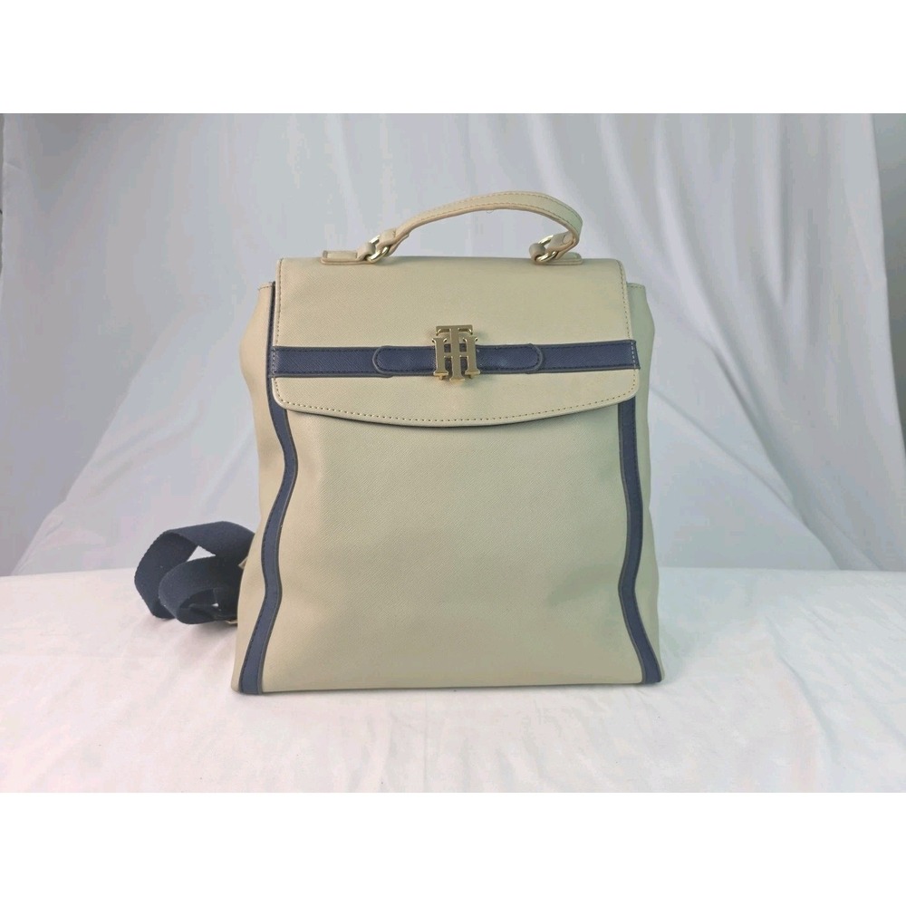 Tommy Hilfiger Cream and Navy Leather Backpack